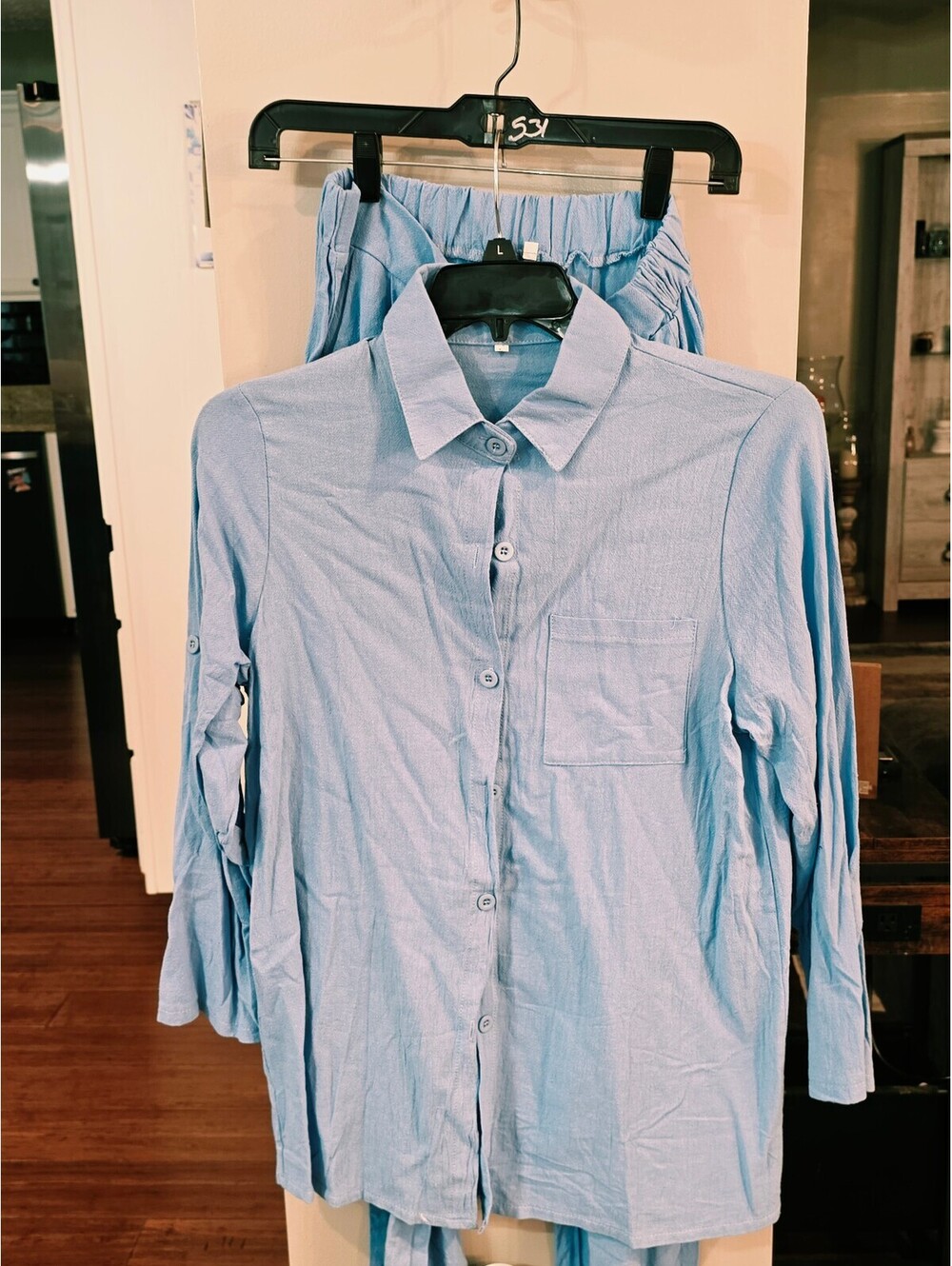 Light Blue Button-Up Shirt and matching bottoms
